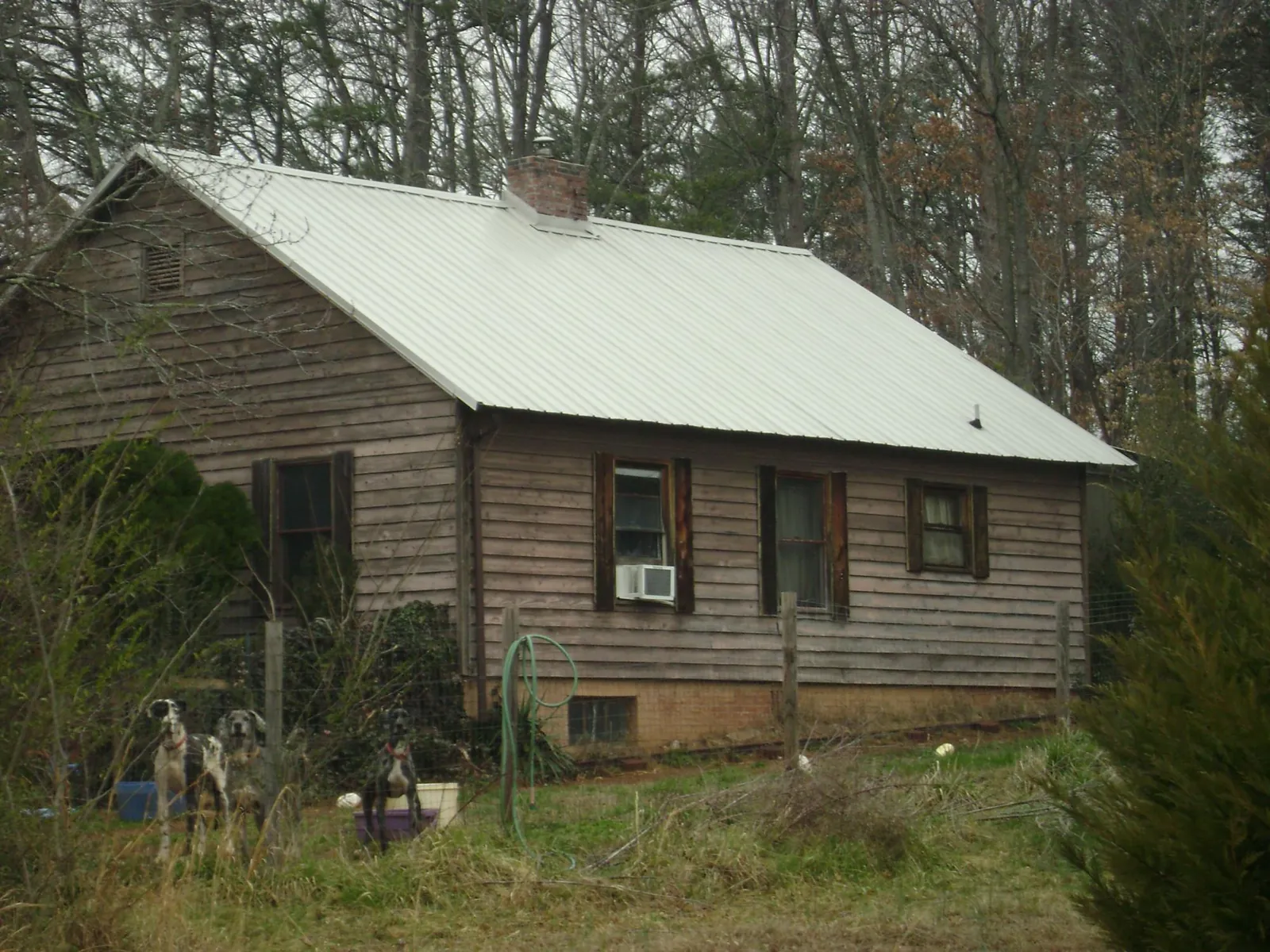 White metal roof on an old wood sided farmhouse, from a Asphalt Shingle Roof Repair job in Gustine